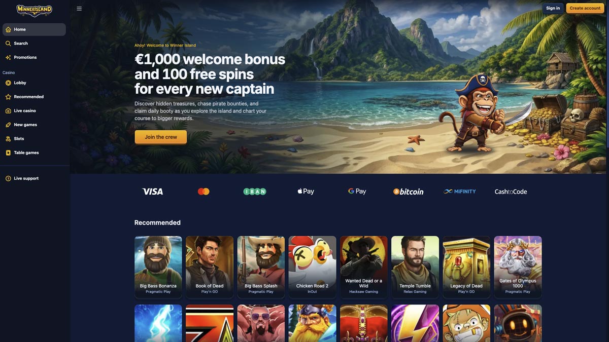homepage van winner island goksite zonder cruks
